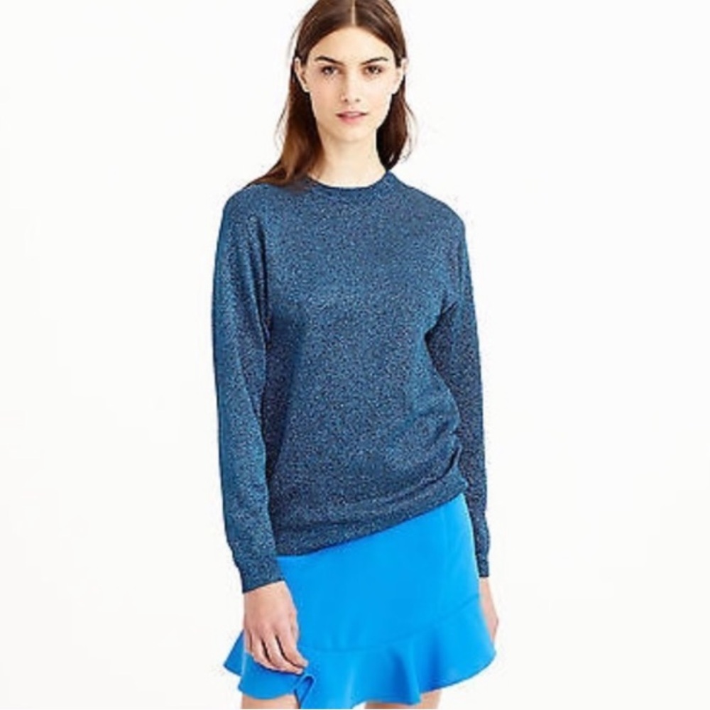 Jcrew metalic shimmery electric blue knit sweater Medium